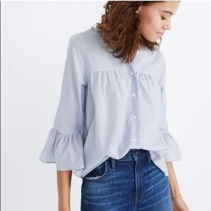 Madewell Veranda Bell-Sleeve Shirt, Size M, Blue and White Stripe